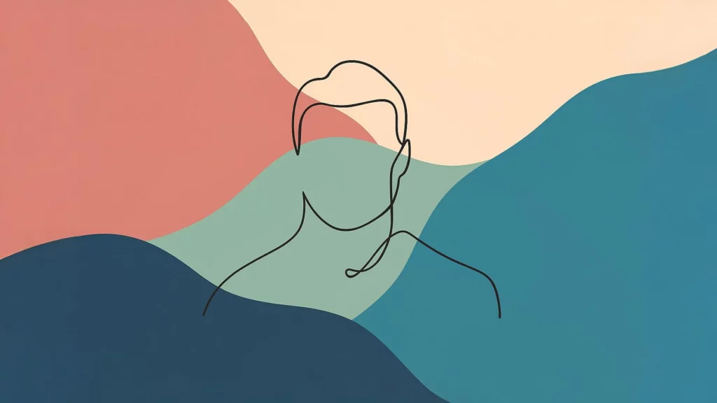 Contour ouvert d’un visage masculin sur un fond multicolore